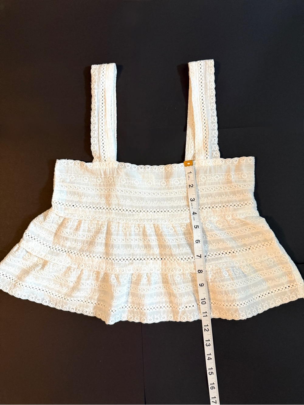 Dee Elly White Eyelet Lace Square Neck Peplum Crop Tank Top TMS1153IMK-A XS - Picture 7 of 8
